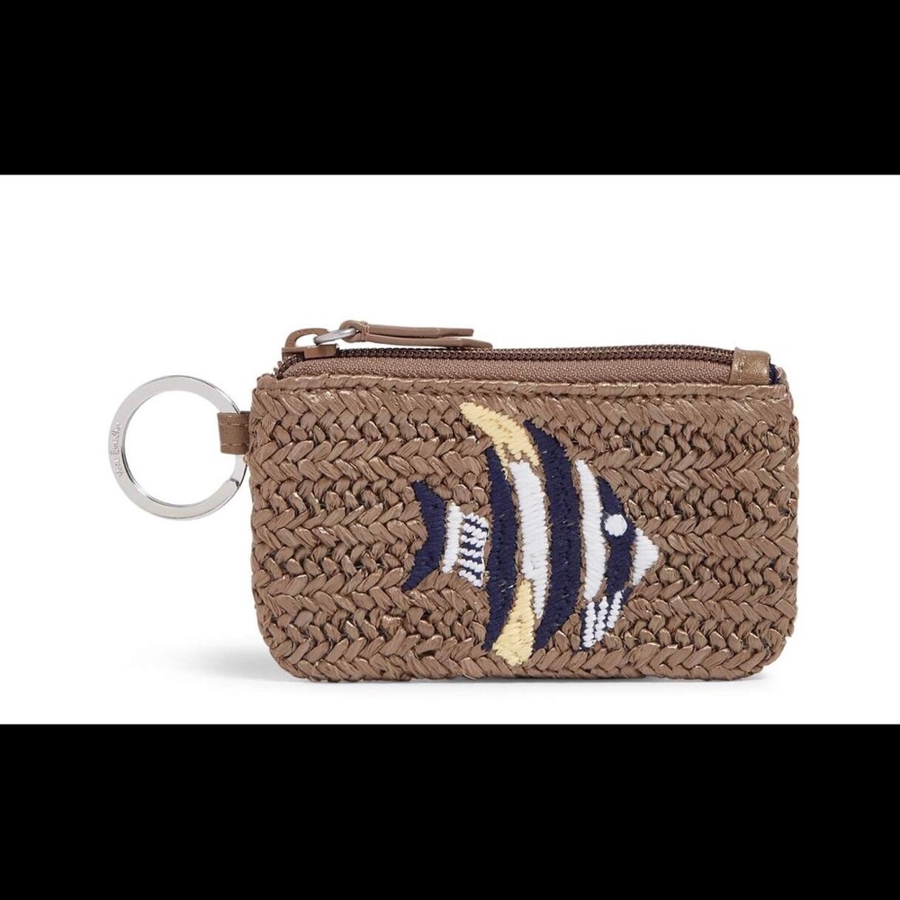 NWT Vera Bradley Straw Zip ID Case Key ring w/fish